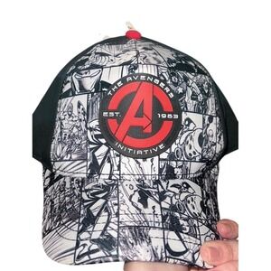 Marvel Avengers‎ Initiative Comic Panel Trucker Hat Black Red Adjustable Cap
